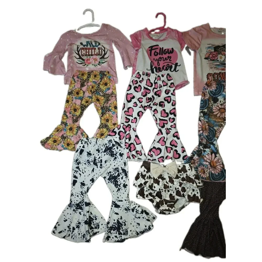 Girls 18-2T Clothing Lot 6 Tops 6 Bell Bottom Pants 3 Extra Pants Boho Western
